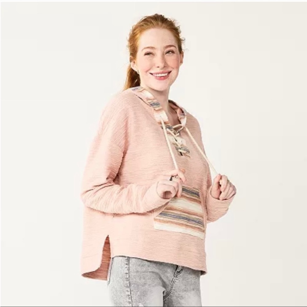 SO Women’s Boho Hooded Sweatshirt Blush Pink Size Small. Like new condition